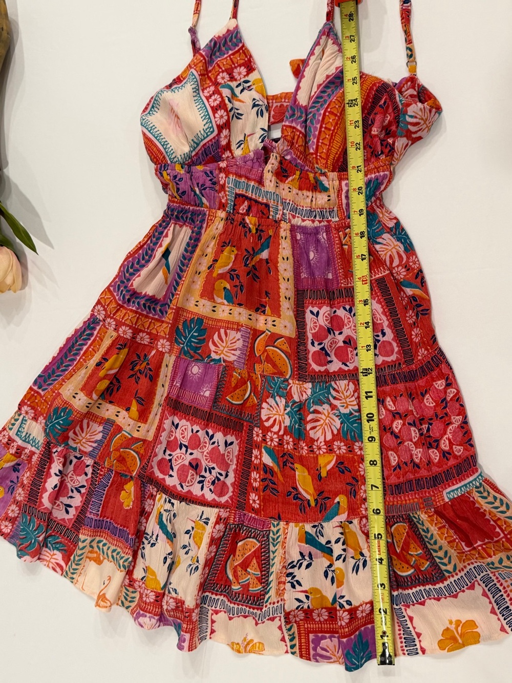 Angie Boho Patchwork Mini Dress - Red, Pink, Orange - Picture 3 of 8